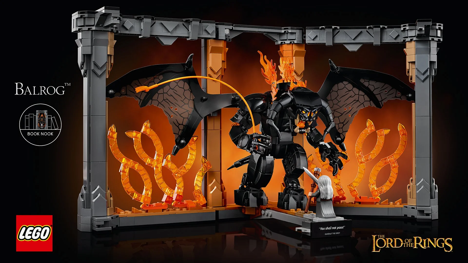 Lego Icons The Lord of the Rings: Balrog Book Nook arrives this